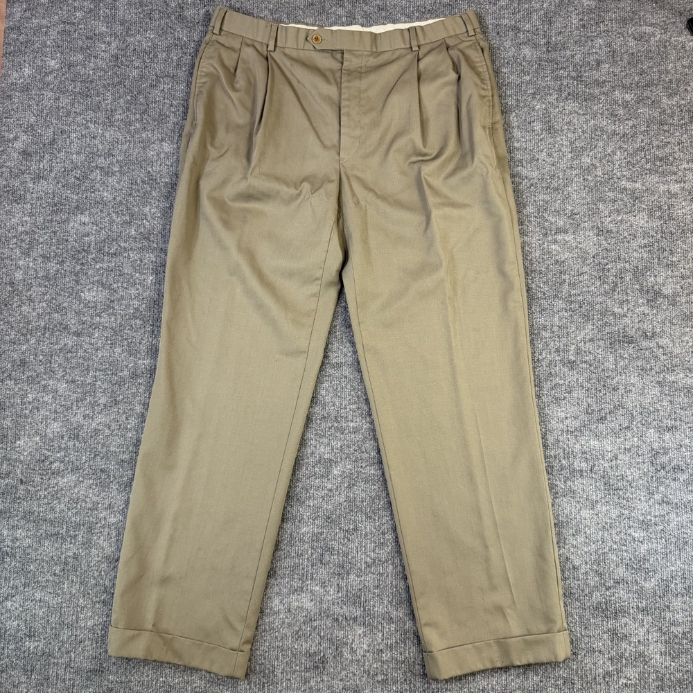Brooks Brothers 346 Dress Pants Mens 38x32 Tan Wool Madison Fit Pleated Cuffed